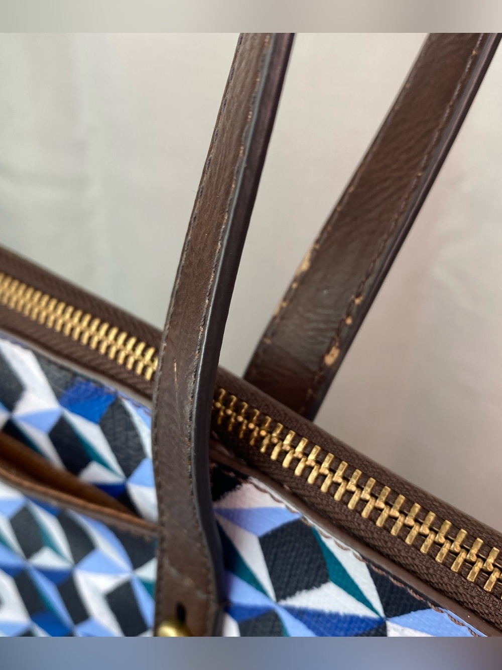 Fossil Geometric Pattern Tote Bag in Blue and White Large Shopper MUST SELL - Picture 7 of 10
